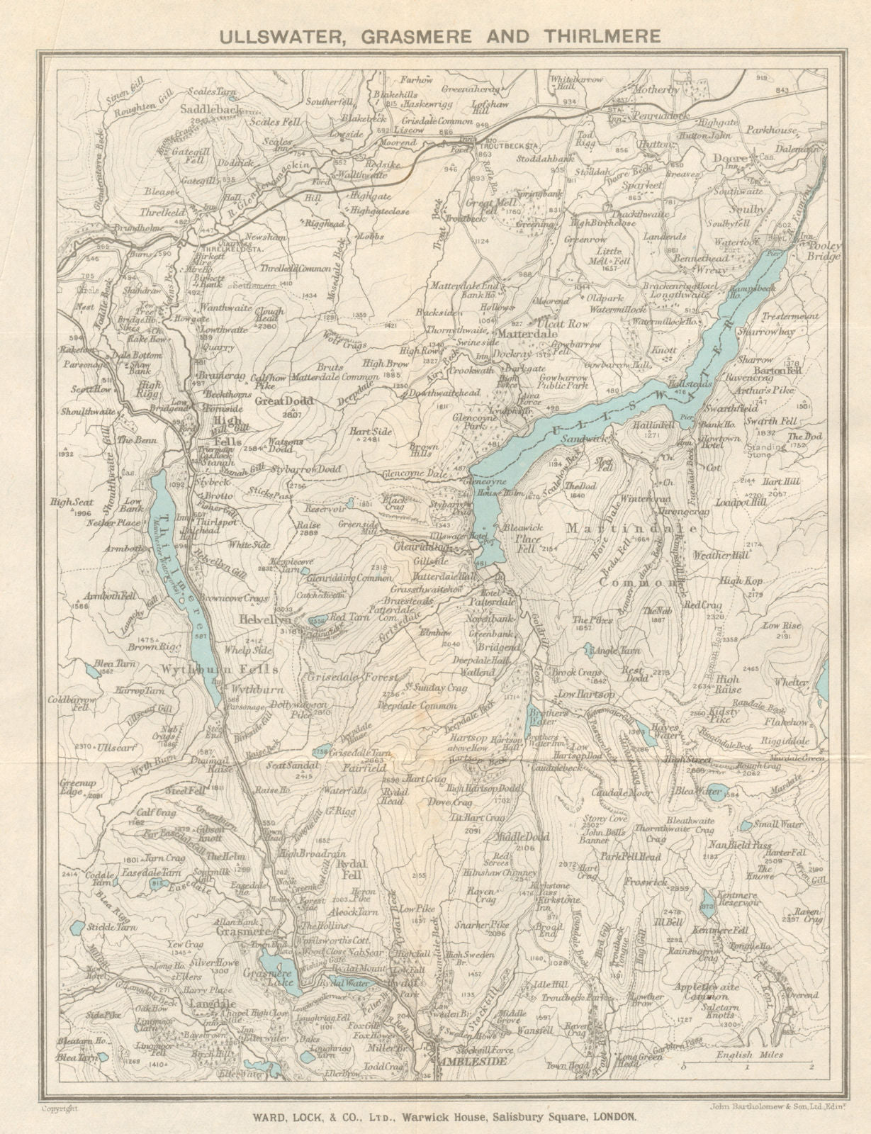 ULLSWATER, GRASMERE & THIRLMERE. Lake District. Cumbria. WARD LOCK 1926 map